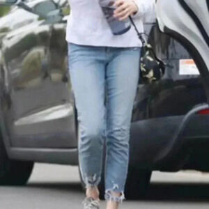 Agolde Los Angeles Sophie Denim Mid Rise Skinny  Heathered Denim Waistba…